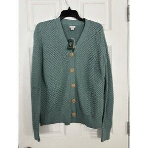 NWT LL Bean Basket weave Cardigan Sweater Soft Spruce Heather Button Down S NEW